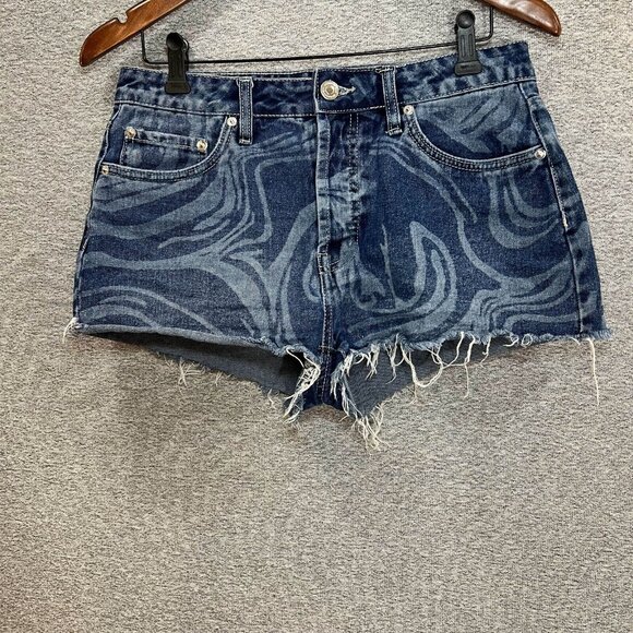 Aeropostale Jean Short Women Size 4 Blue Printed Boyfriend Cutoff Button Fly - Picture 15 of 16